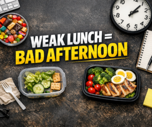 keto falls apart at work office desk with weak lunch and stronger protein meal comparison