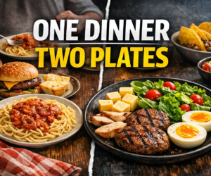 lazy keto family meals dinner table with shared meal and keto plate