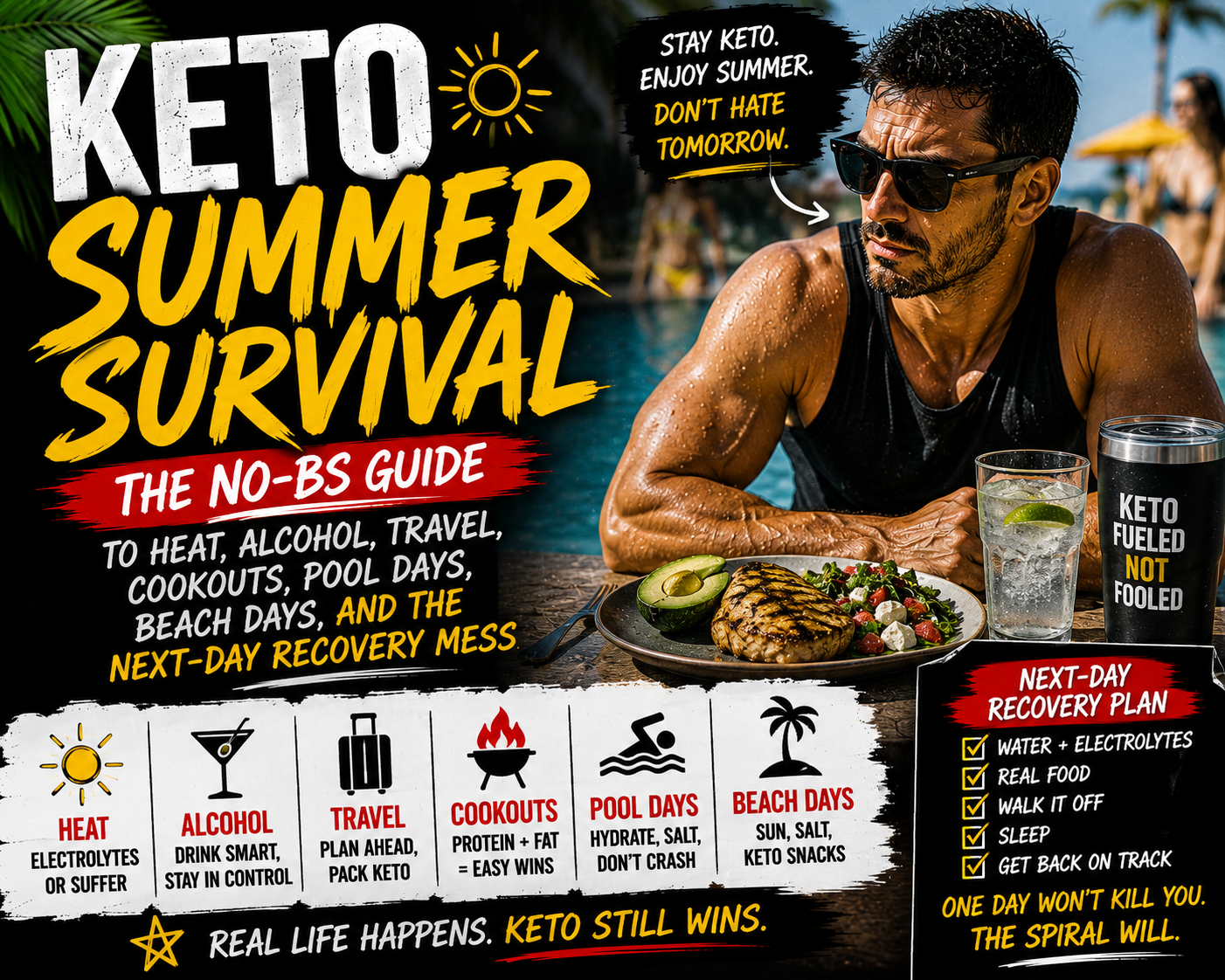 You are currently viewing Keto Summer Survival: The No-BS Guide to Heat, Alcohol, Travel, Cookouts, Pool Days, Beach Days, and the Next-Day Recovery Mess
