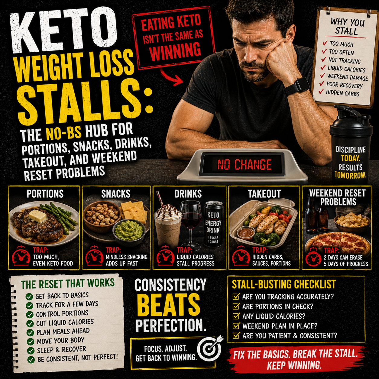 You are currently viewing Keto Weight Loss Stalls: The No-BS Hub for Portions, Snacks, Drinks, Takeout, and Weekend Reset Problems