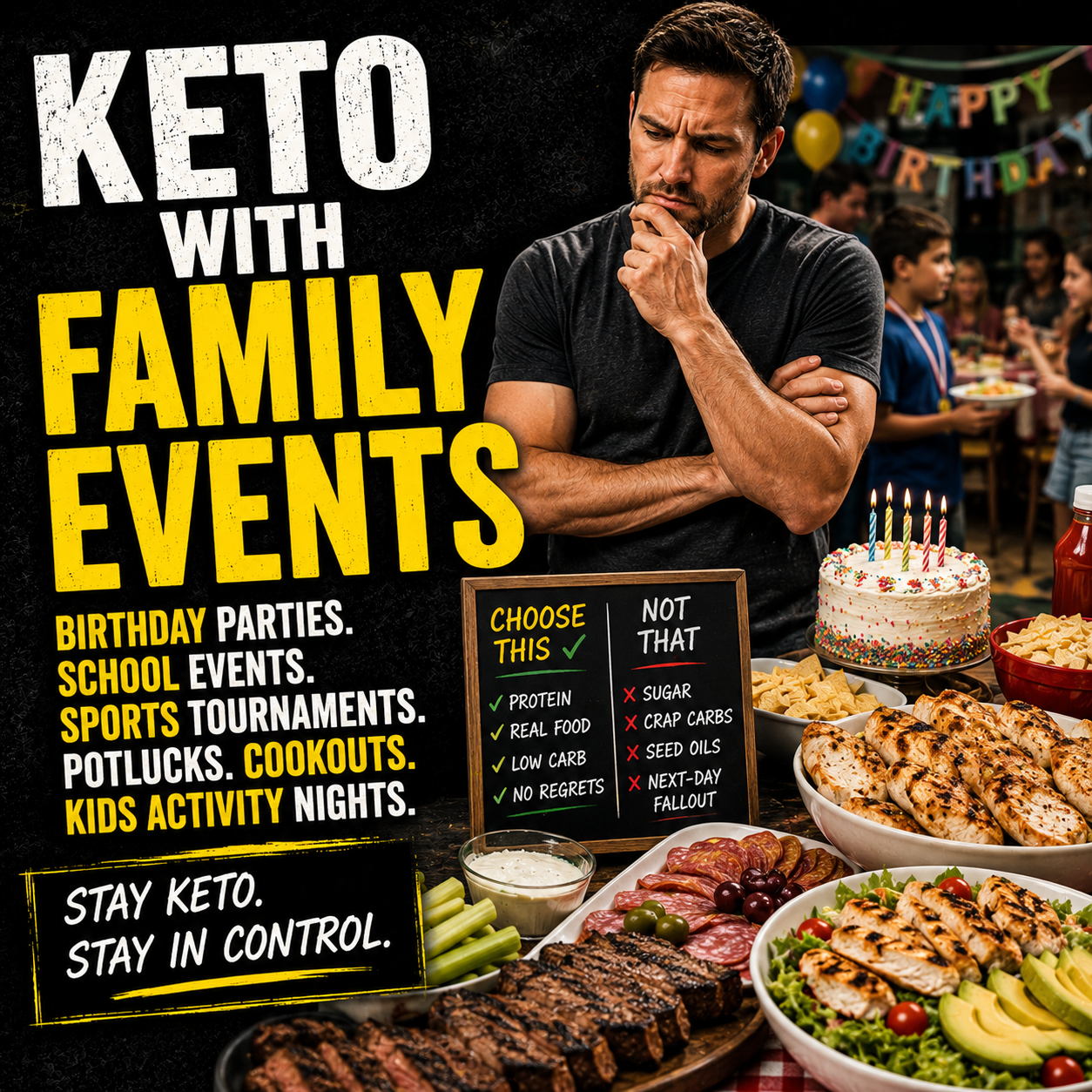 You are currently viewing Keto With Family Events: The No-BS Hub for Birthday Parties, School Events, Sports Tournaments, Potlucks, Cookouts, and Kids Activity Nights