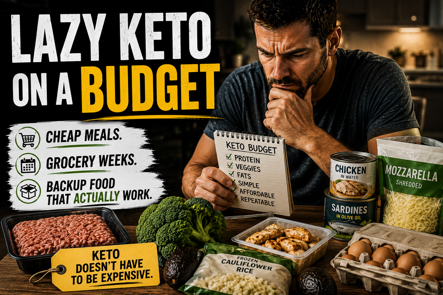 You are currently viewing Lazy Keto on a Budget: Cheap Meals, Grocery Weeks, and Backup Food That Actually Work