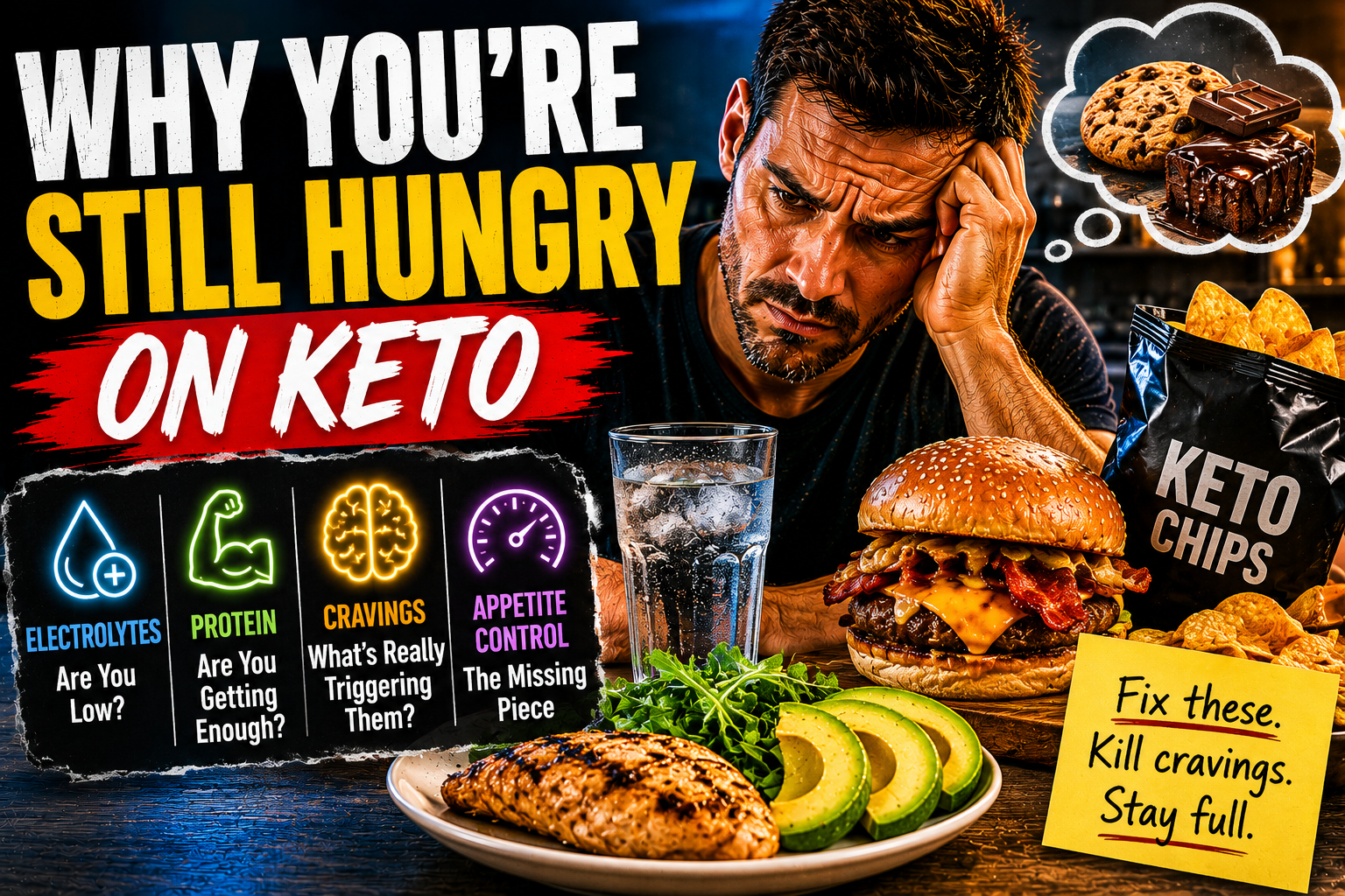 You are currently viewing Why You’re Still Hungry on Keto: The No-BS Guide to Cravings, Electrolytes, Protein, and Appetite Control