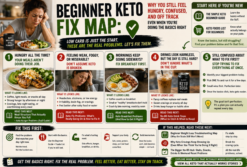 You are currently viewing Beginner Keto Fix Map: Why You Still Feel Hungry, Confused, and Off Track Even When You Are Doing the Basics Right