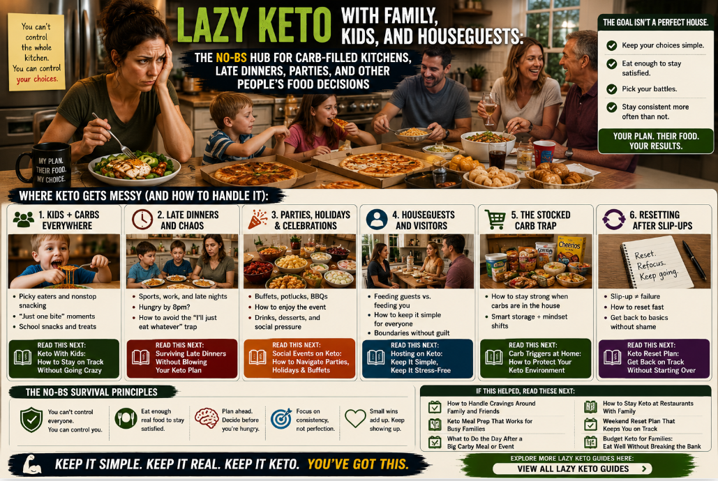 You are currently viewing Lazy Keto With Family, Kids, and Houseguests: The No-BS Hub for Carb-Filled Kitchens, Late Dinners, Parties, and Other People’s Food Decisions