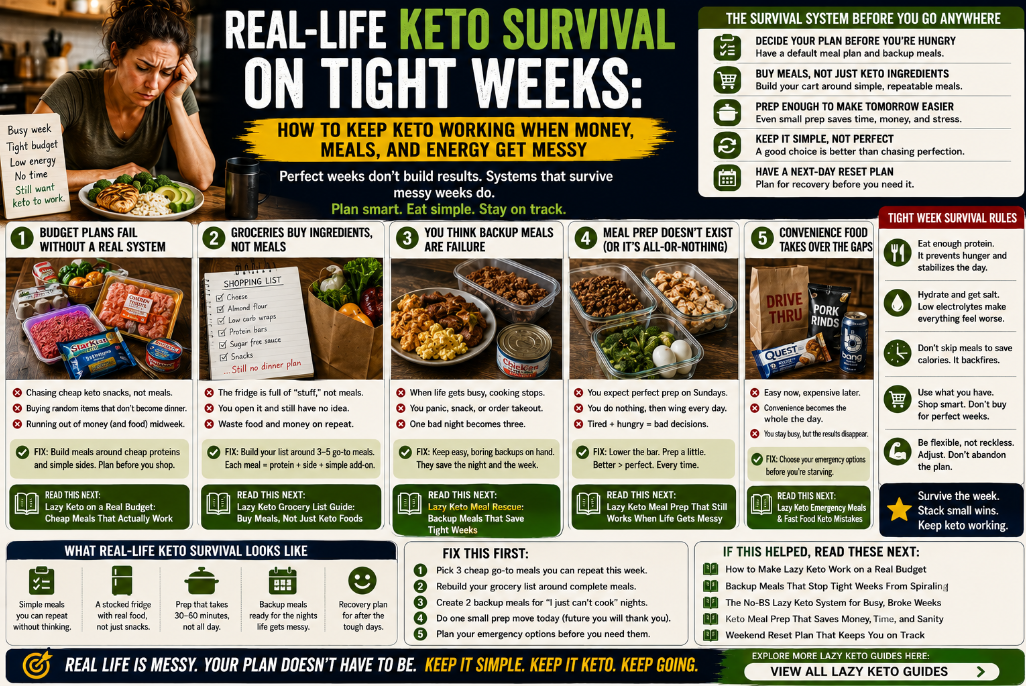 You are currently viewing Real-Life Keto Survival on Tight Weeks: How to Keep Keto Working When Money, Meals, and Energy Get Messy