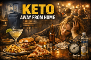 Restaurant, travel, and party scene showing why keto gets harder away from home