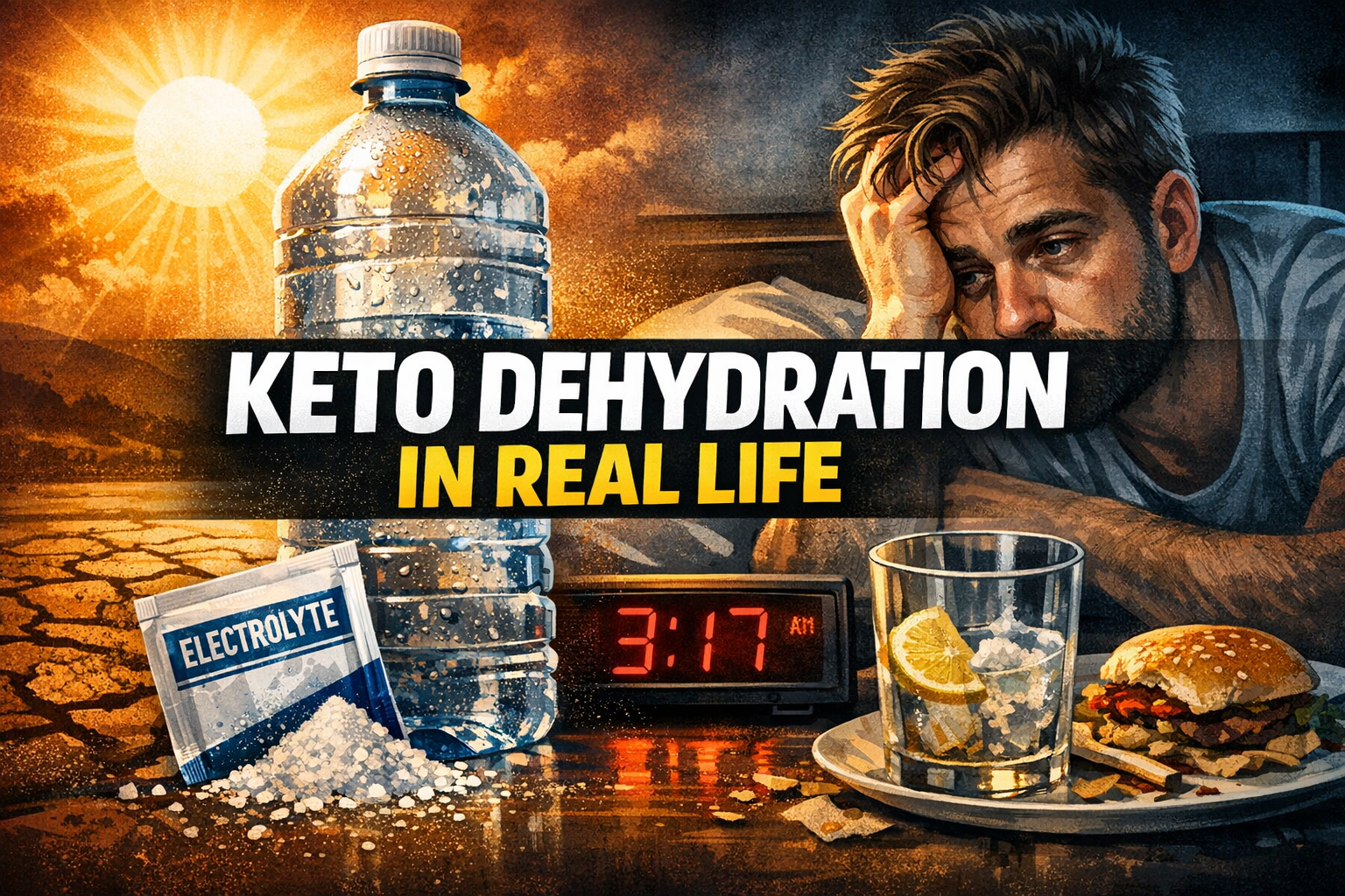 You are currently viewing Keto Dehydration in Real Life: The No-BS Guide to Electrolytes, Bad Sleep, Heat, Alcohol, Activity, and the Next-Day Hunger Mess