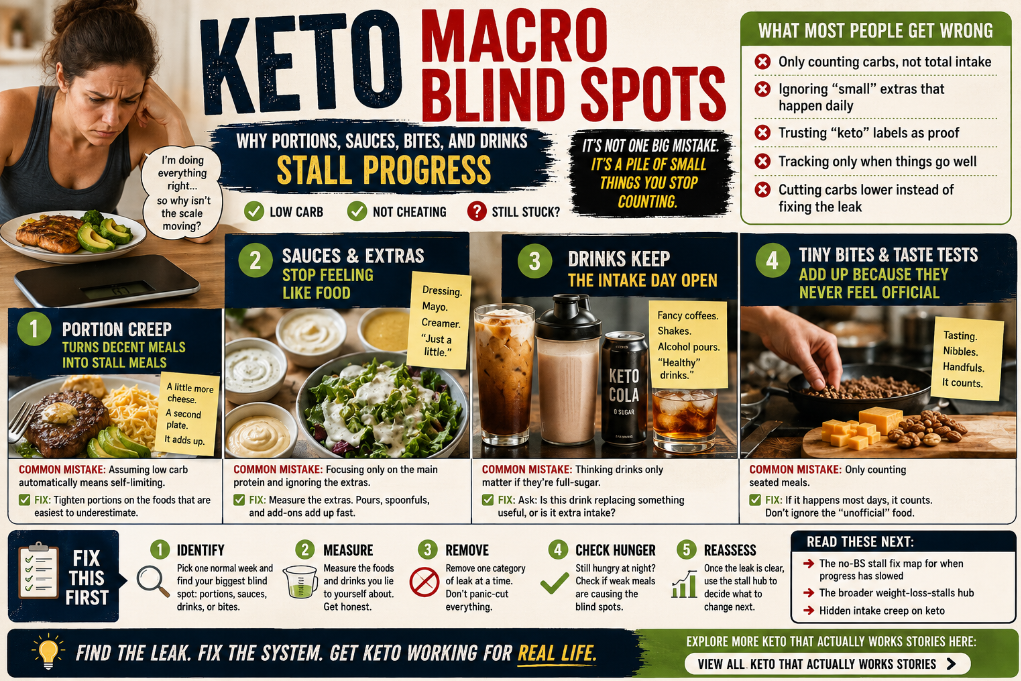 You are currently viewing Keto Macro Blind Spots: Why Portions, Sauces, Bites, and Drinks Stall Progress